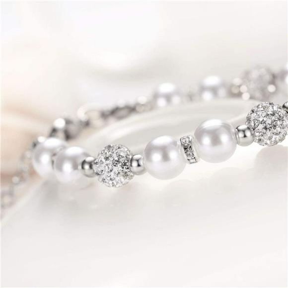 Flower Girl Bracelet Heart Pendant Rhinestone Charm Pearl Bracelet - Picture 4 of 6